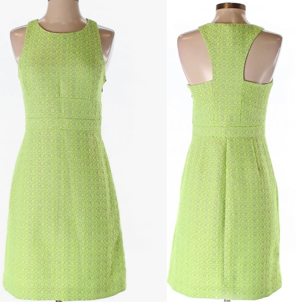 J. Crew lime green sleeveless textured tweed Racer back sheath A-line dress Sz 4 - Picture 13 of 13